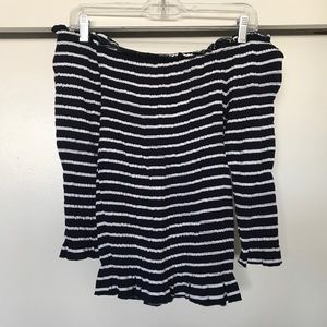 Off the shoulder navy blue and white stripe top!